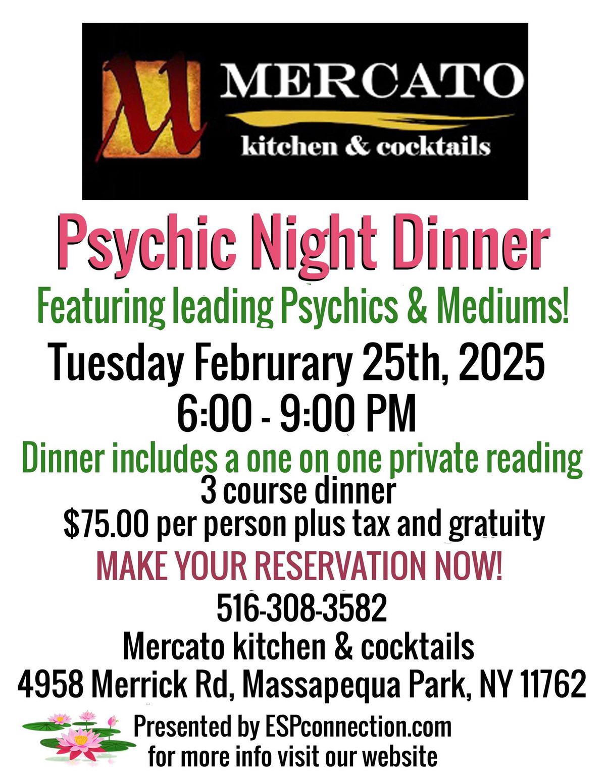 psychic night dinner in Massapequa