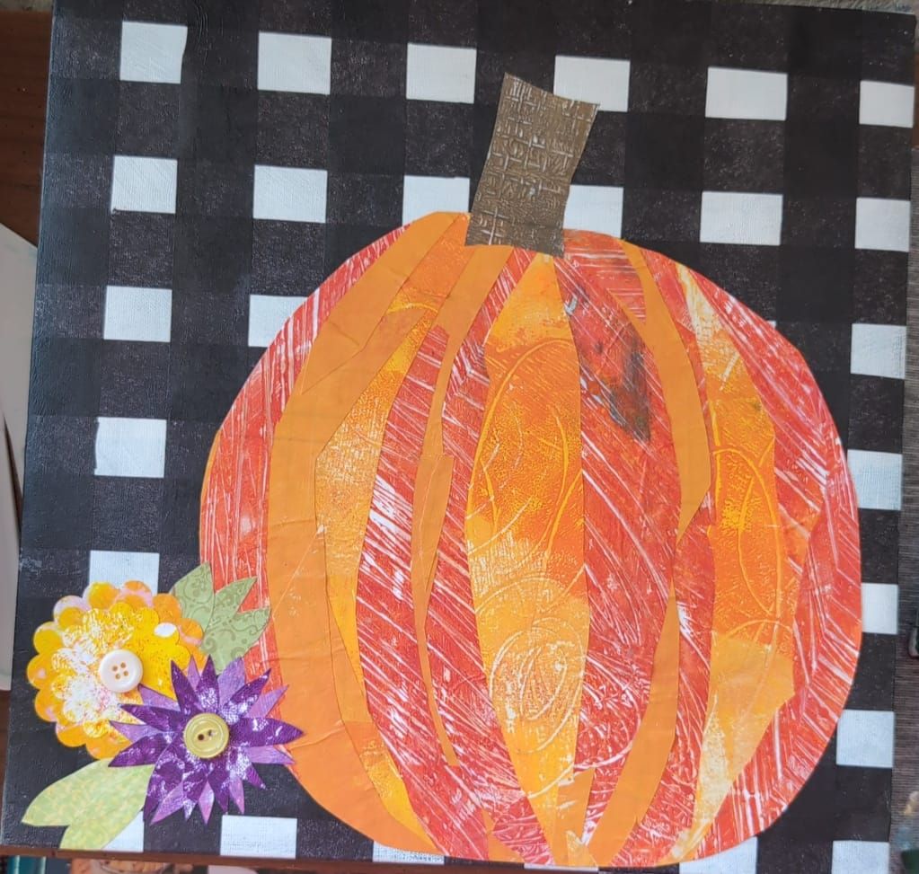 Pumpkin Paint & Collage, 12x12 canvas