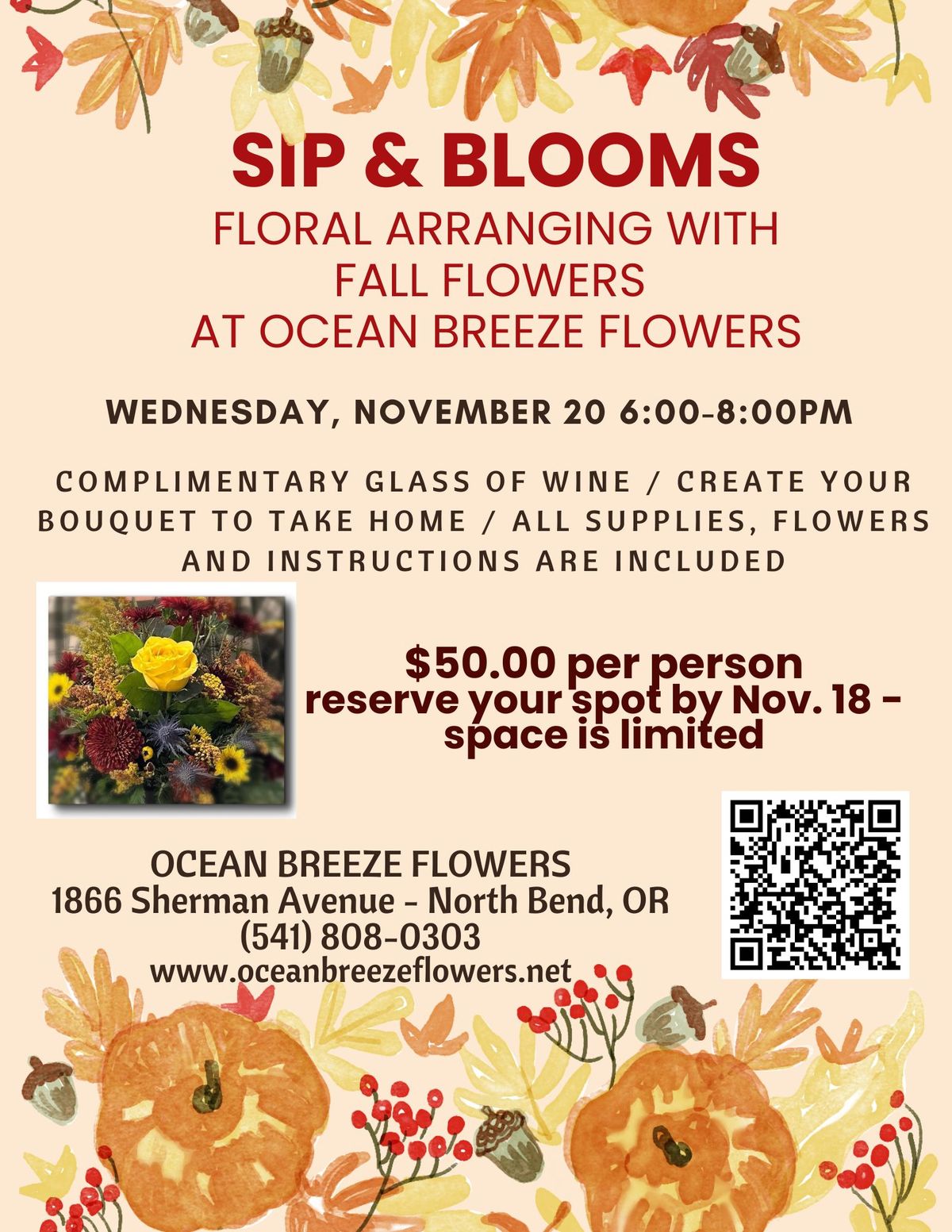 Sip & Blooms Fall Flowers Workshop