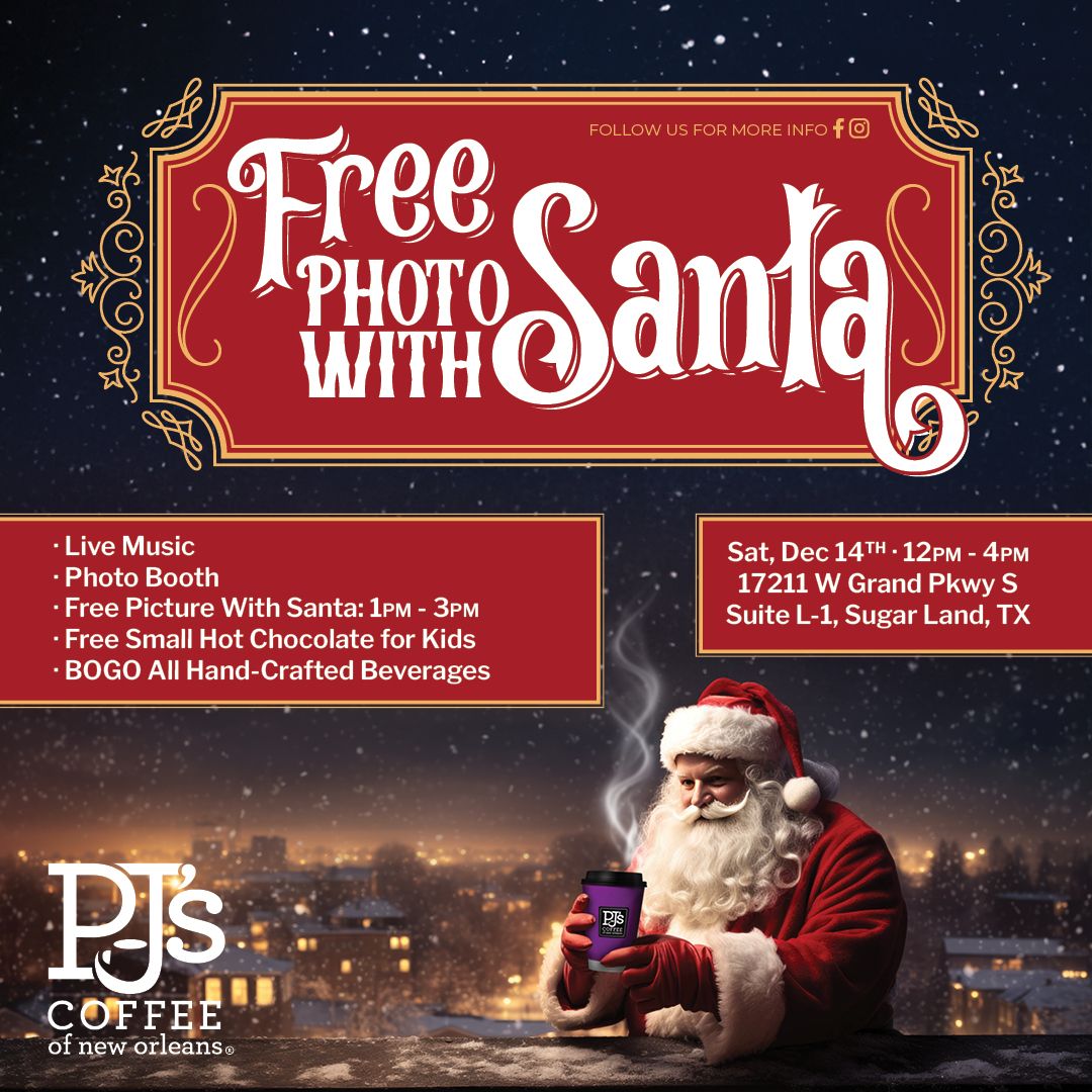 \ud83c\udf85\u2728 Santa is Coming to PJs Coffee Sugar Land! \u2728\ud83c\udf85