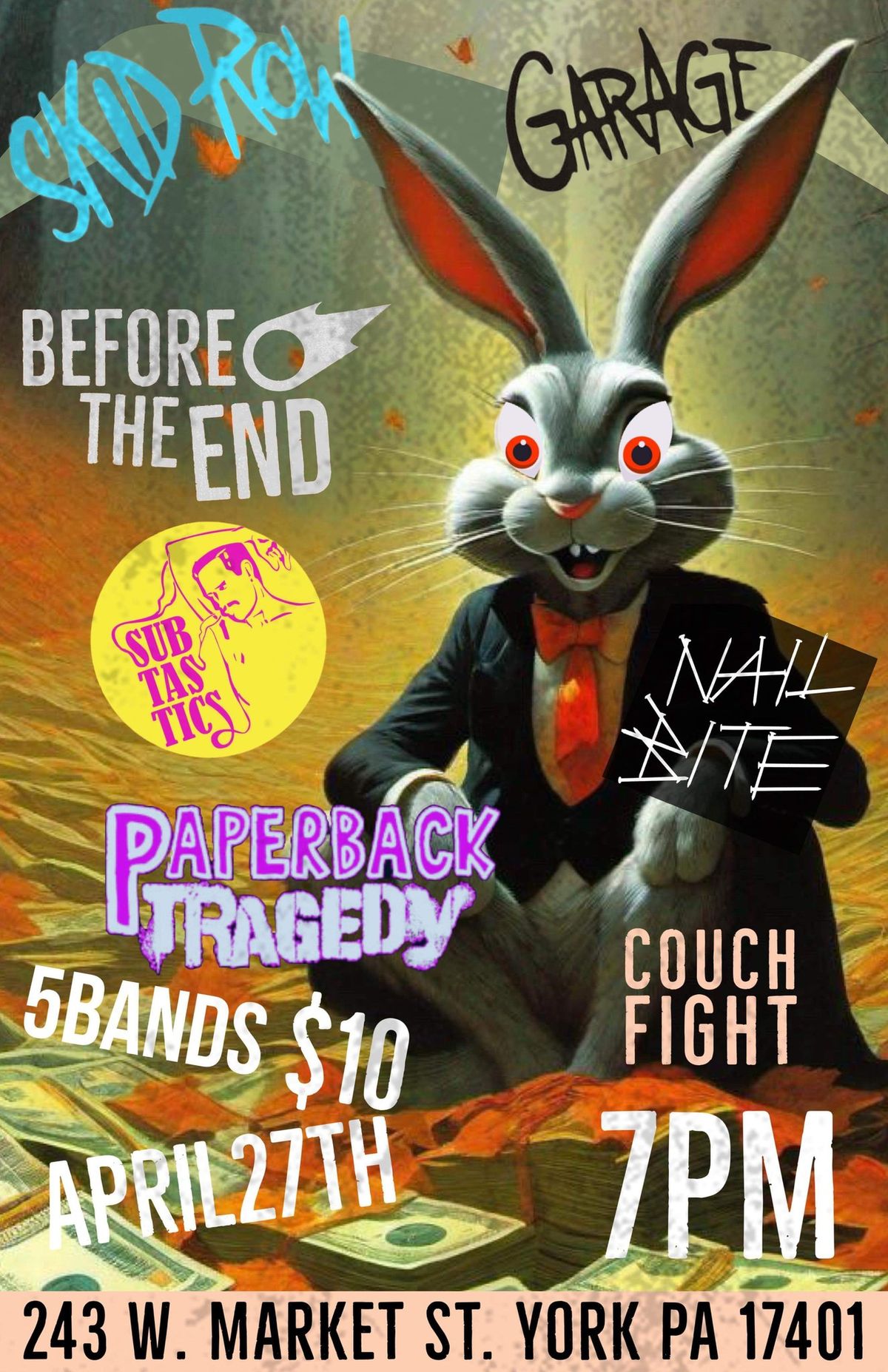 Before the End, Nail Bite, Subtastics, Paperback Tragedy, and Couch Fight at Skid Row Garage