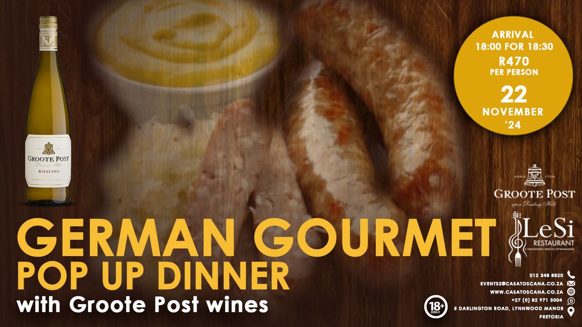 German Gourmet Pop up dinner with Groote Post Wines