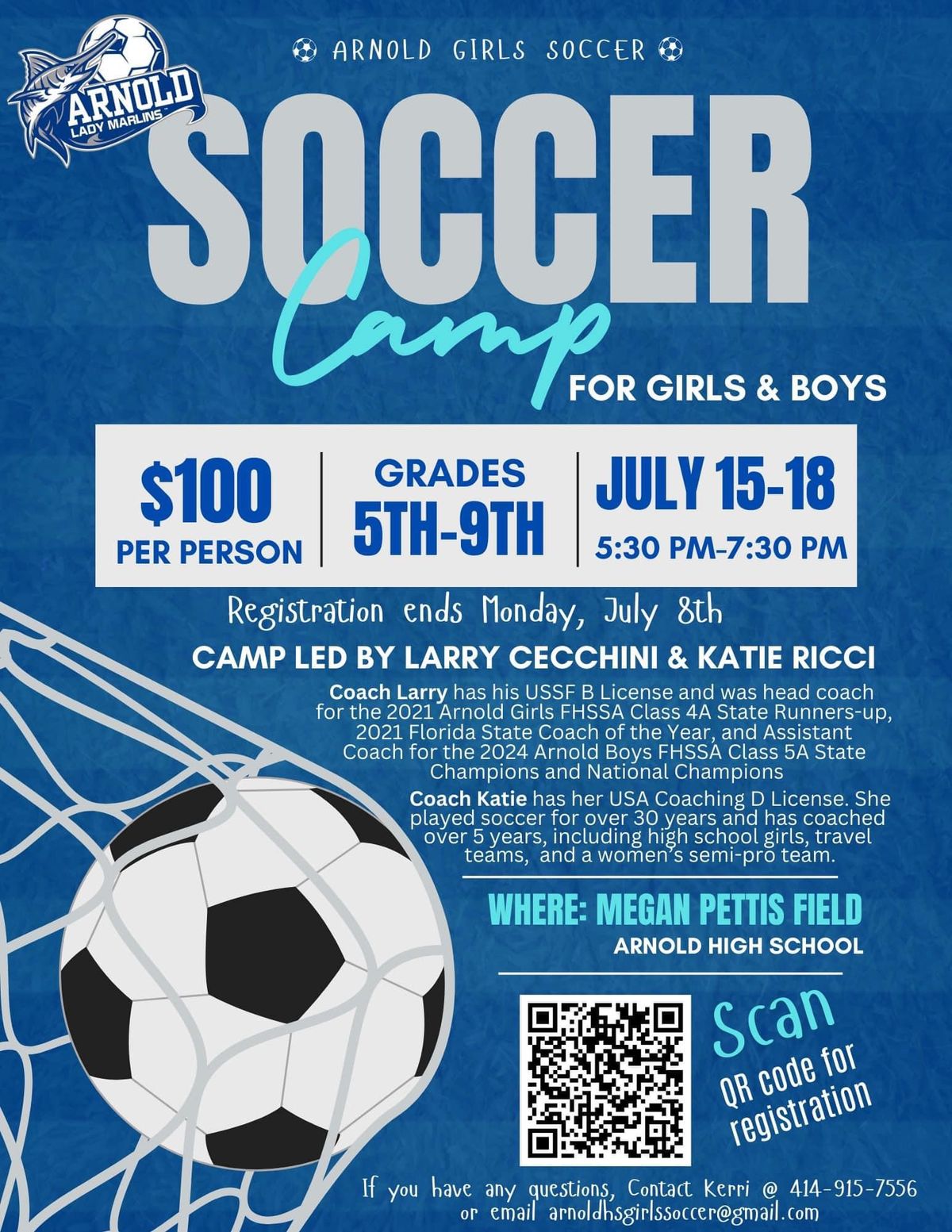 Summer Soccer Camp Boys and Girls Grades 5th - 9th