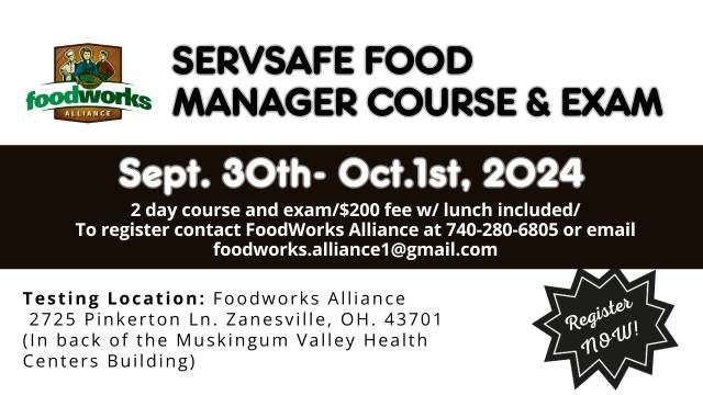 ServSafe Food-Manager Course & Exam: Sept. 30- Oct. 1 2024