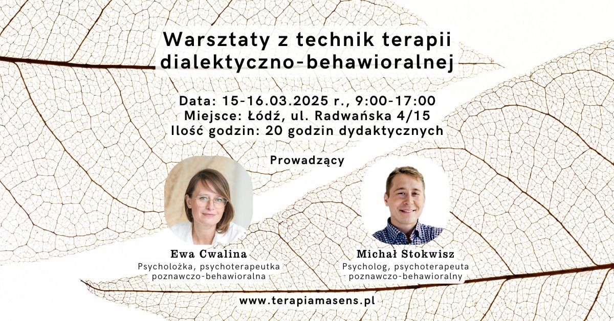 Warsztaty z technik terapii dialektyczno-behawioralnej