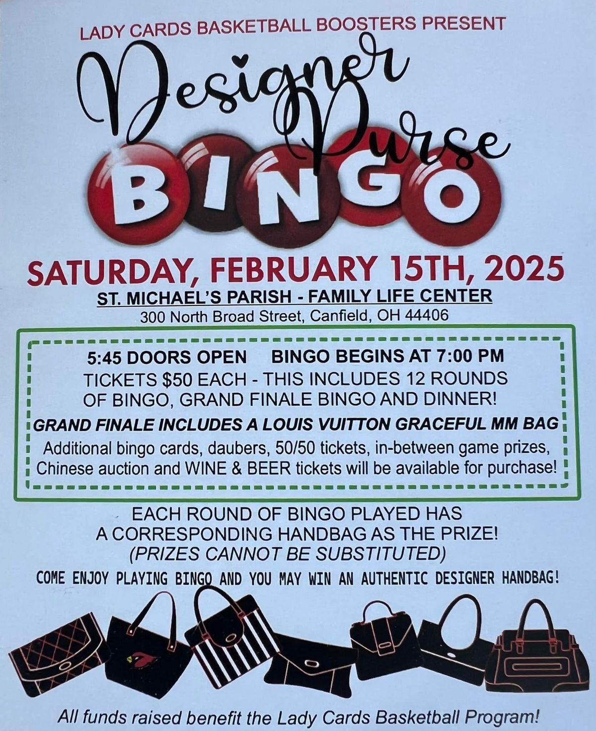 Lady Cards Basketball Boosters Purse Bingo