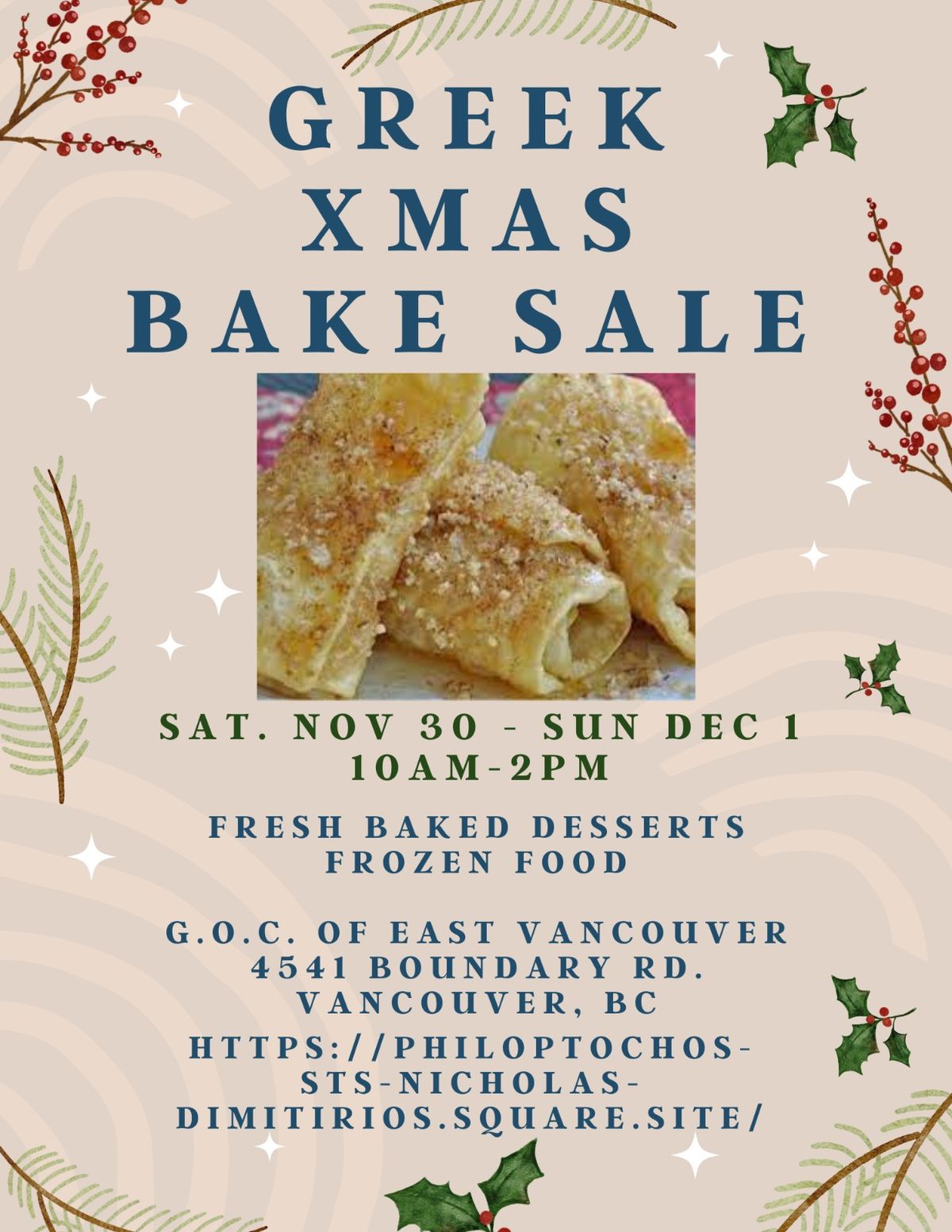 Bake Sale - St. Nicholas & Dimitrios Philoptochos Nov 30 & Dec 1 10am to 2pm