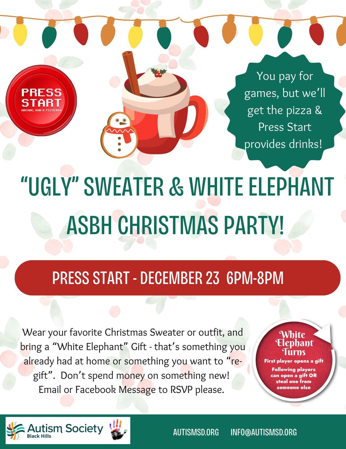 Press Start Christmas Party!  Ugly Sweater & White Elephant Fun Night. 