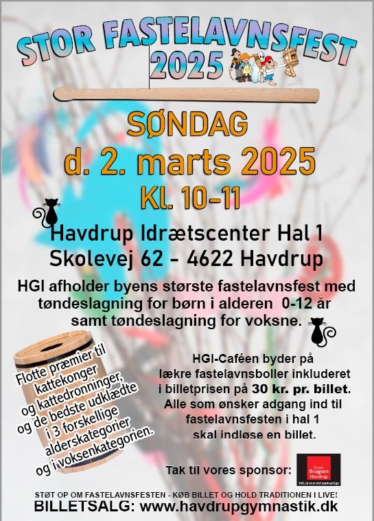 STOR FASTELAVNSFEST I HAVDRUP IDR\u00c6TSCENTER S\u00d8NDAG D. 2. MARTS KL. 10.00-11.00 