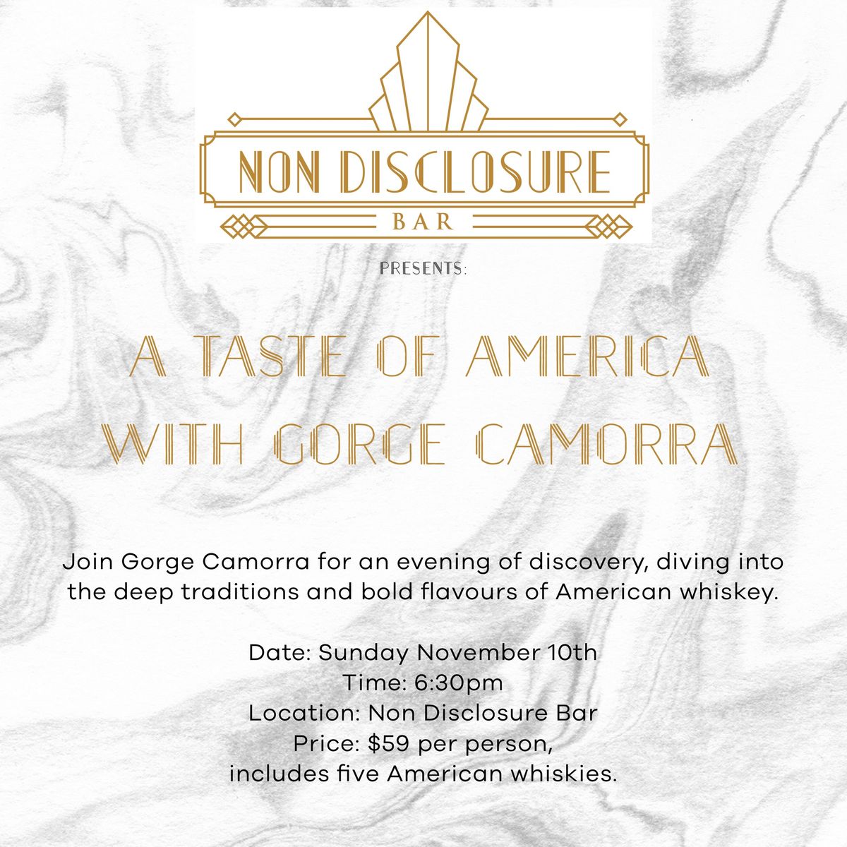 Non Disclosure Bar presents: A Taste of America with Gorge Camorra