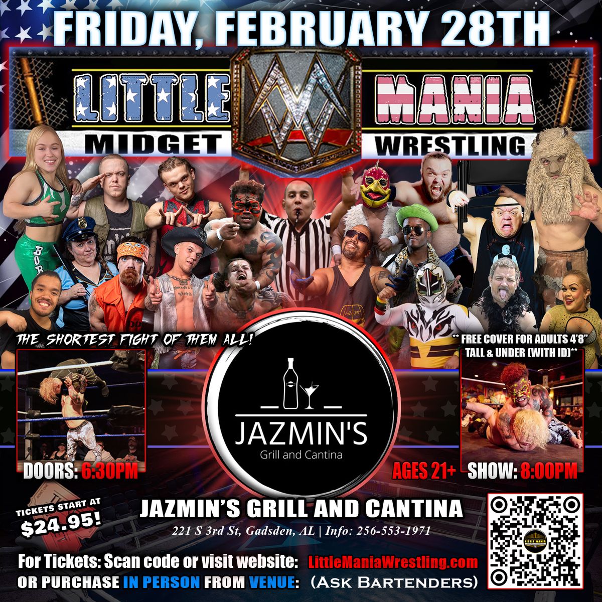 Gadsden, AL - Midget Wrestling All * Stars: Little Mania Big Show! @ Jazmin's Grill and Cantina