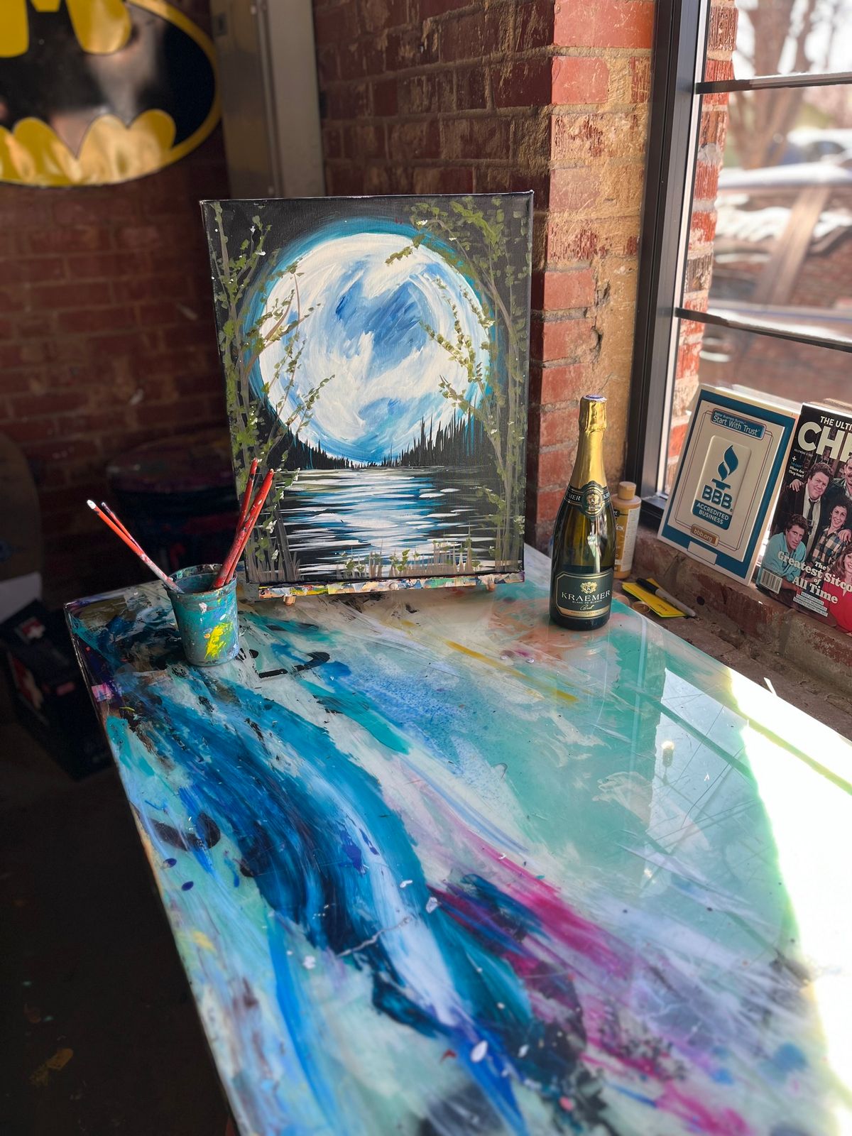 Best paint party in OKC $2 mimosas $4 dollar beer and wines at Paint N Cheers in the Plaza District