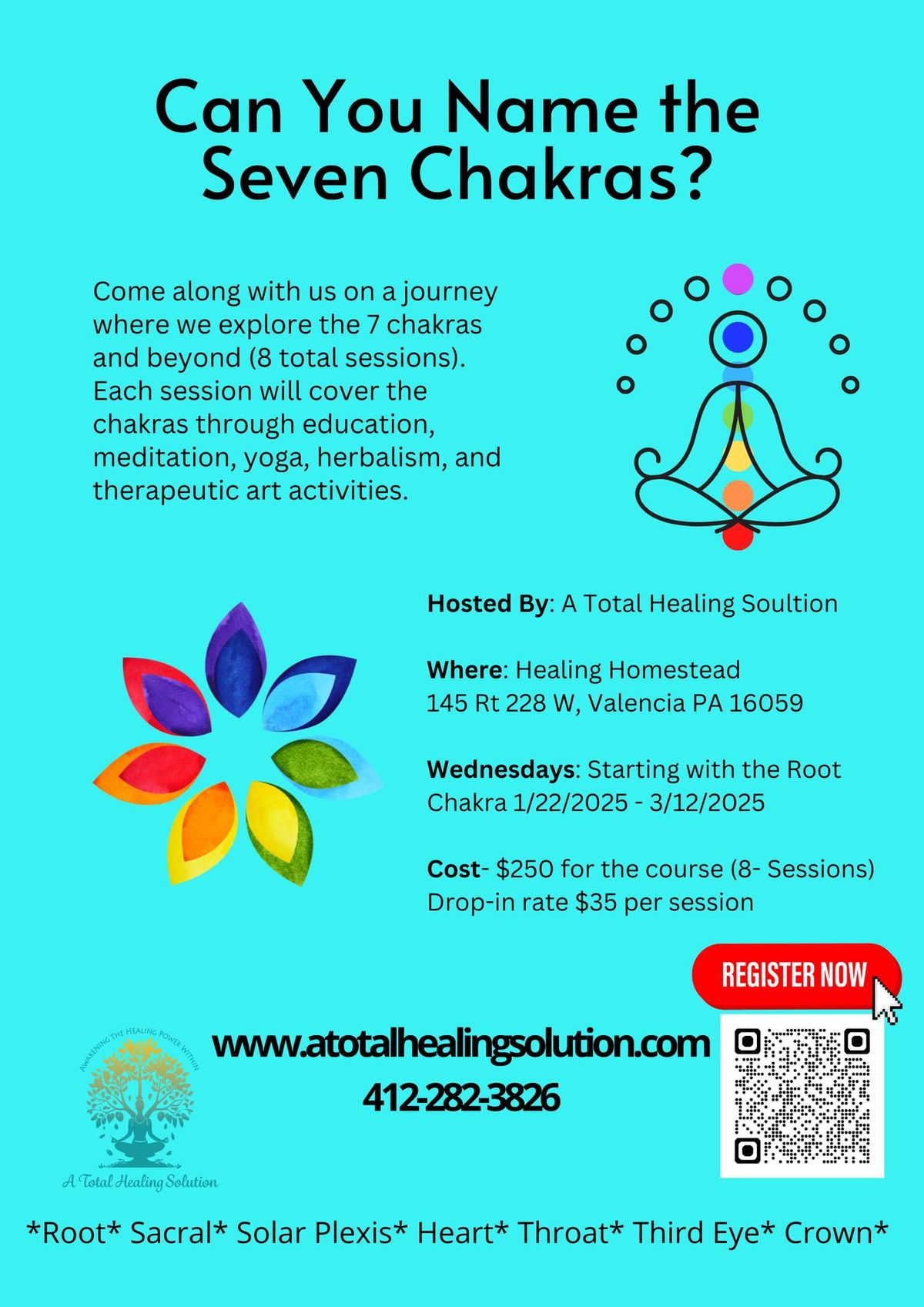 Curious about the Chakras?  Want another way to help you heal, come learn about the Chakras & more!