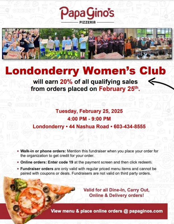 Support the Londonderry Women\u2019s Club at Papa Gino\u2019s! \ud83c\udf55