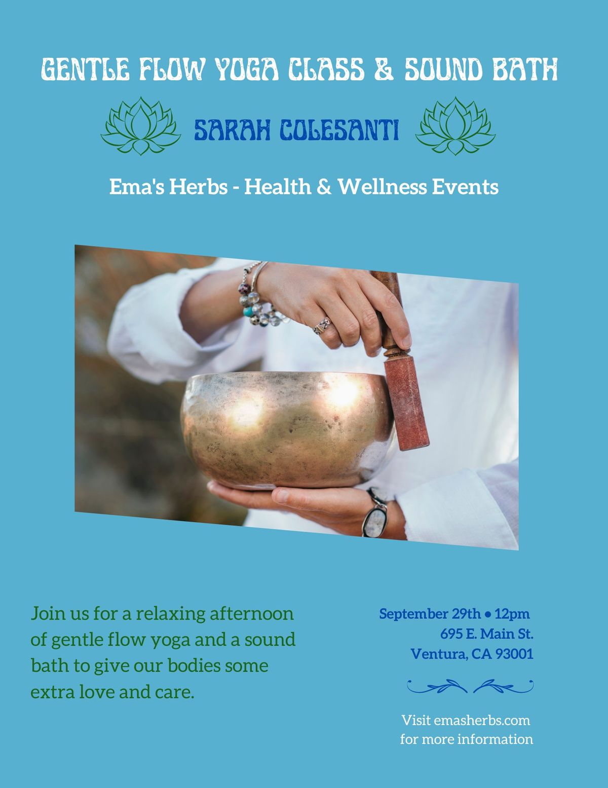 Gentle Flow Yoga Class & Sound Bath with Sarah Colesanti