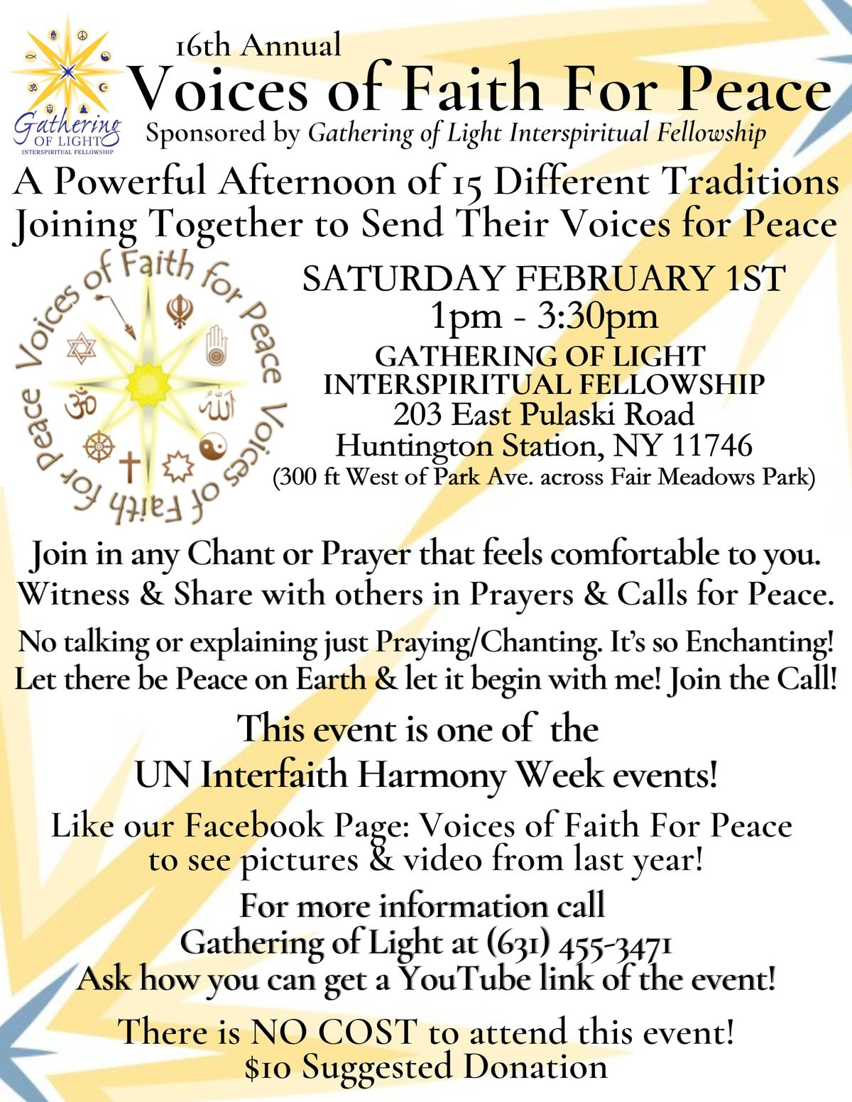 16th Annual Voices of Faith for Peace  Sponsored By Gathering of Light Interspiritual Fellowship