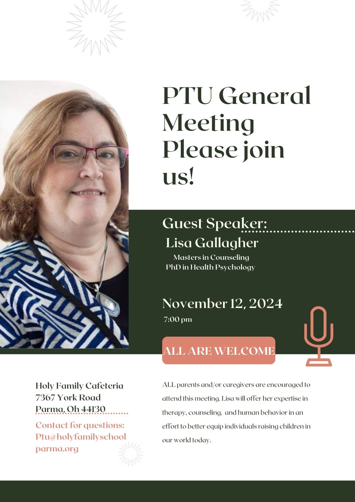 PTU General Meeting with Guest Speaker Dr. Lisa Gallagher