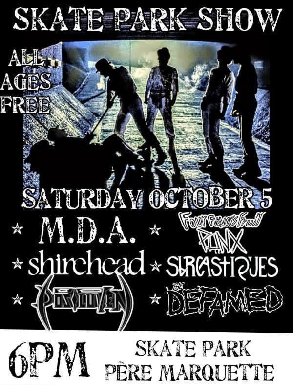 Free SkatePark Punk Show - THE DEFAMED + LES SARCASTIQUES + FFFP + POSTLUVEN + SHIREHEAD + MDA