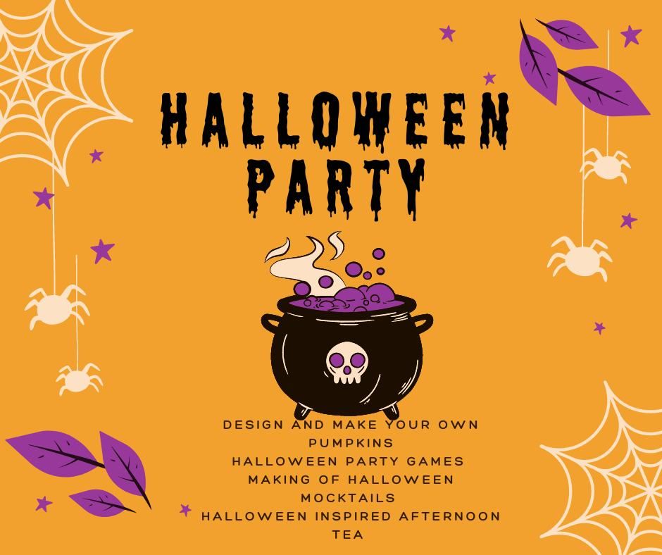 Halloween Party - design and make your own pumpkin, mocktails, games & afternoon party  tea  