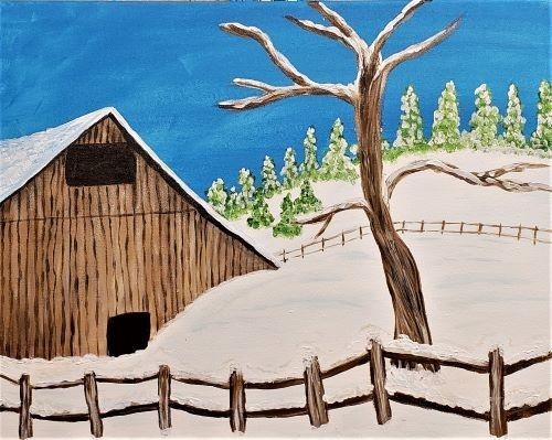 Enjoy this beautiful Old barn in the Snow Paint & Sip Evening!