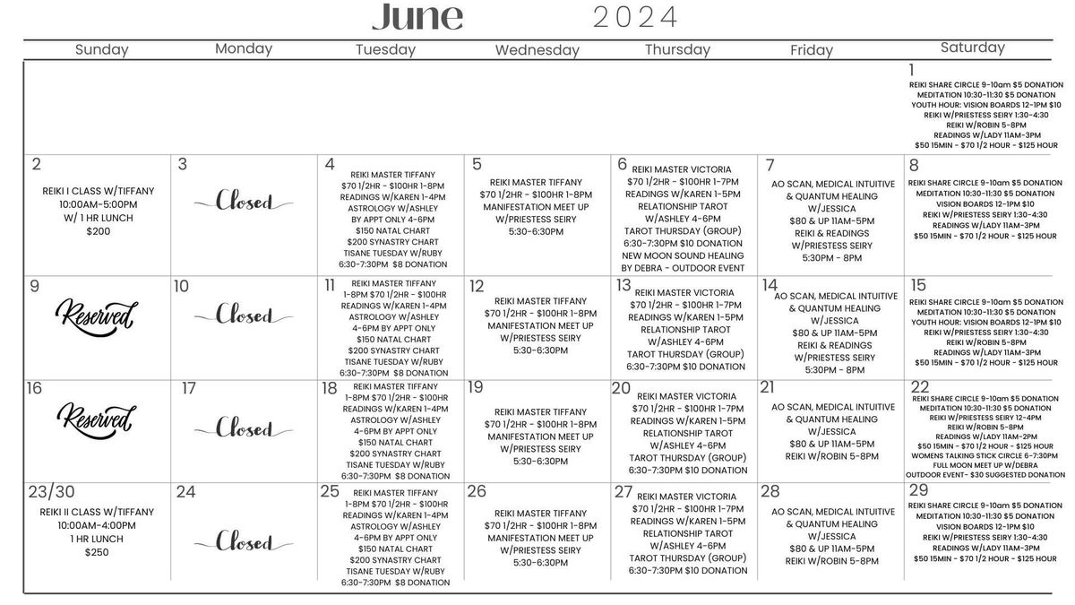 June calendar of events