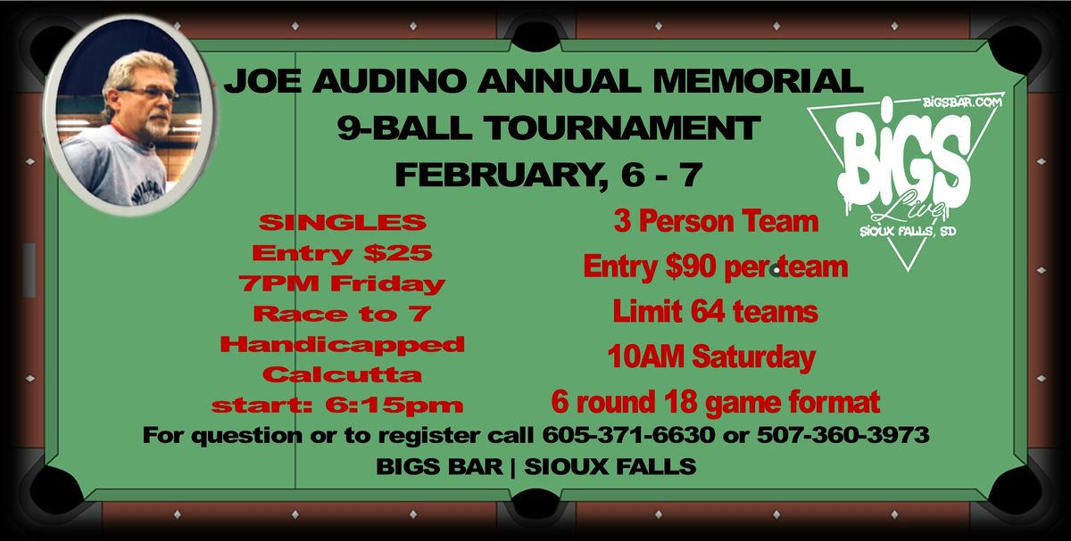 JOE AUDINO  9-BALL TOURNAMENT 2026 at Bigs Bar Live