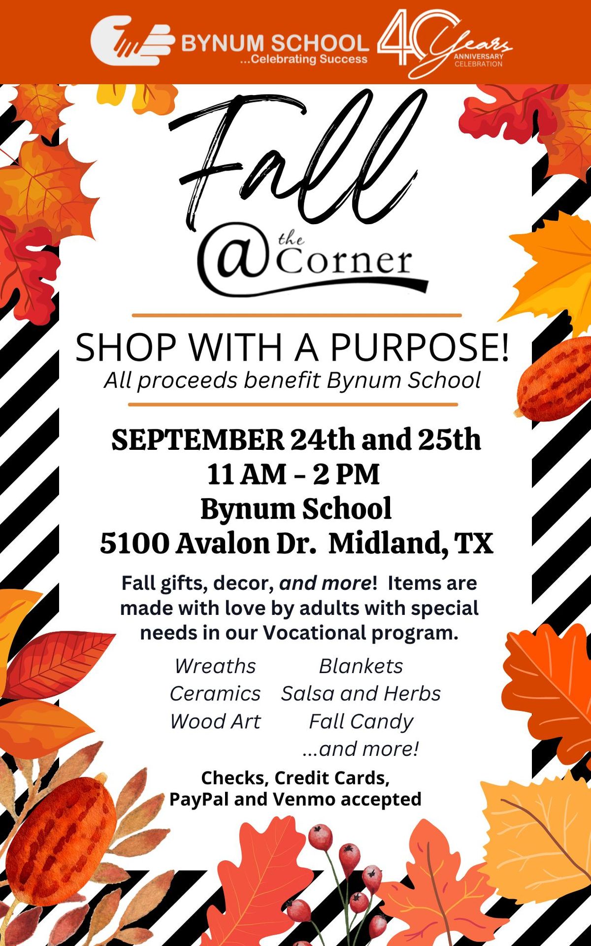 Fall @ The Corner Sale   |   Benefiting Bynum School Vocational Program