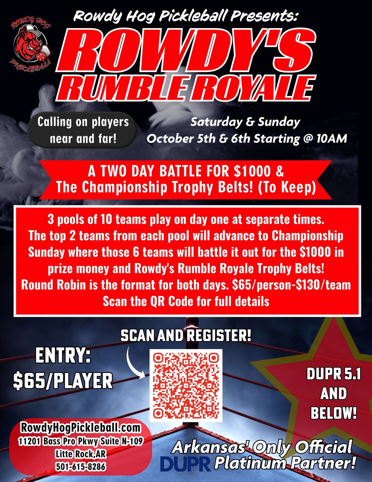 Rowdy's Rumble Royale $1000 MoneyBall Pickleball Tournament 