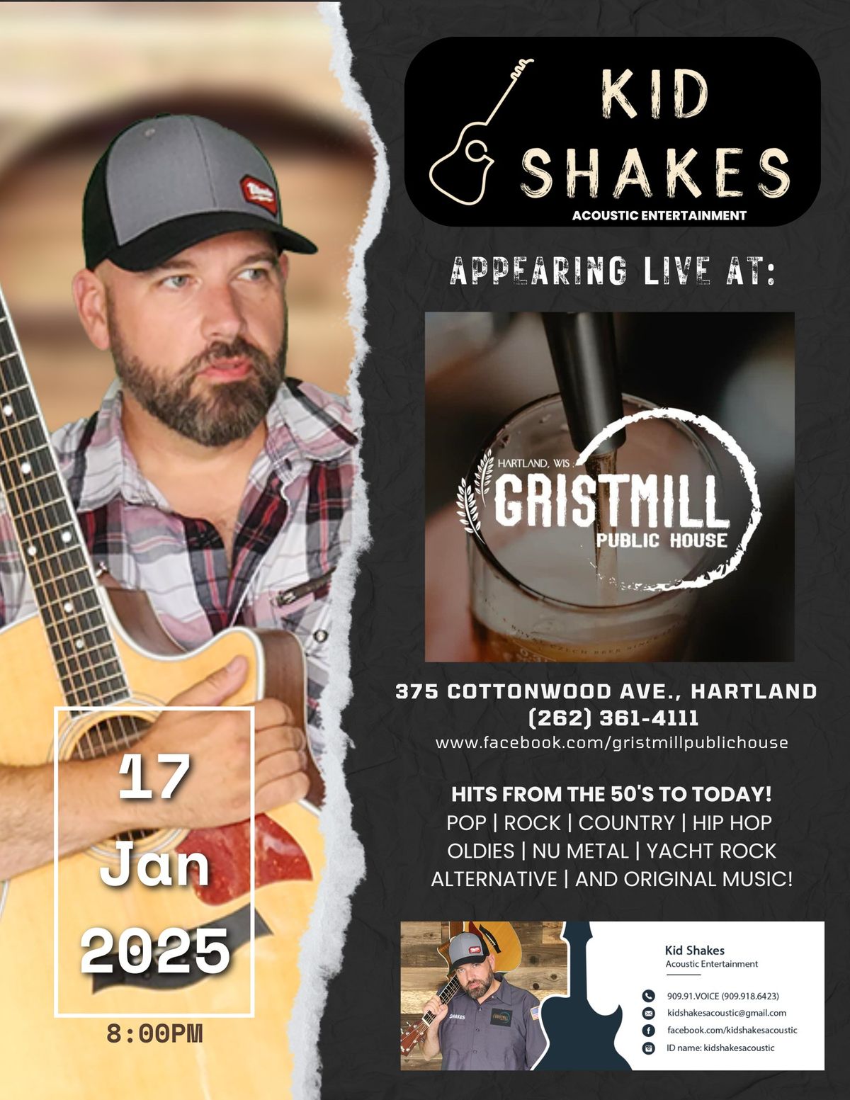 Kid Shakes LIVE at the Gristmill in Hartland!