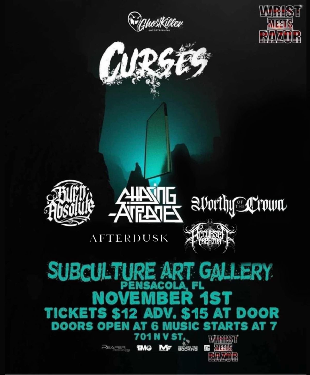 Curses, Burn Absolute, Chasing Airplanes, Afterdusk, Worthy Of The Crown, and AC at Subculture