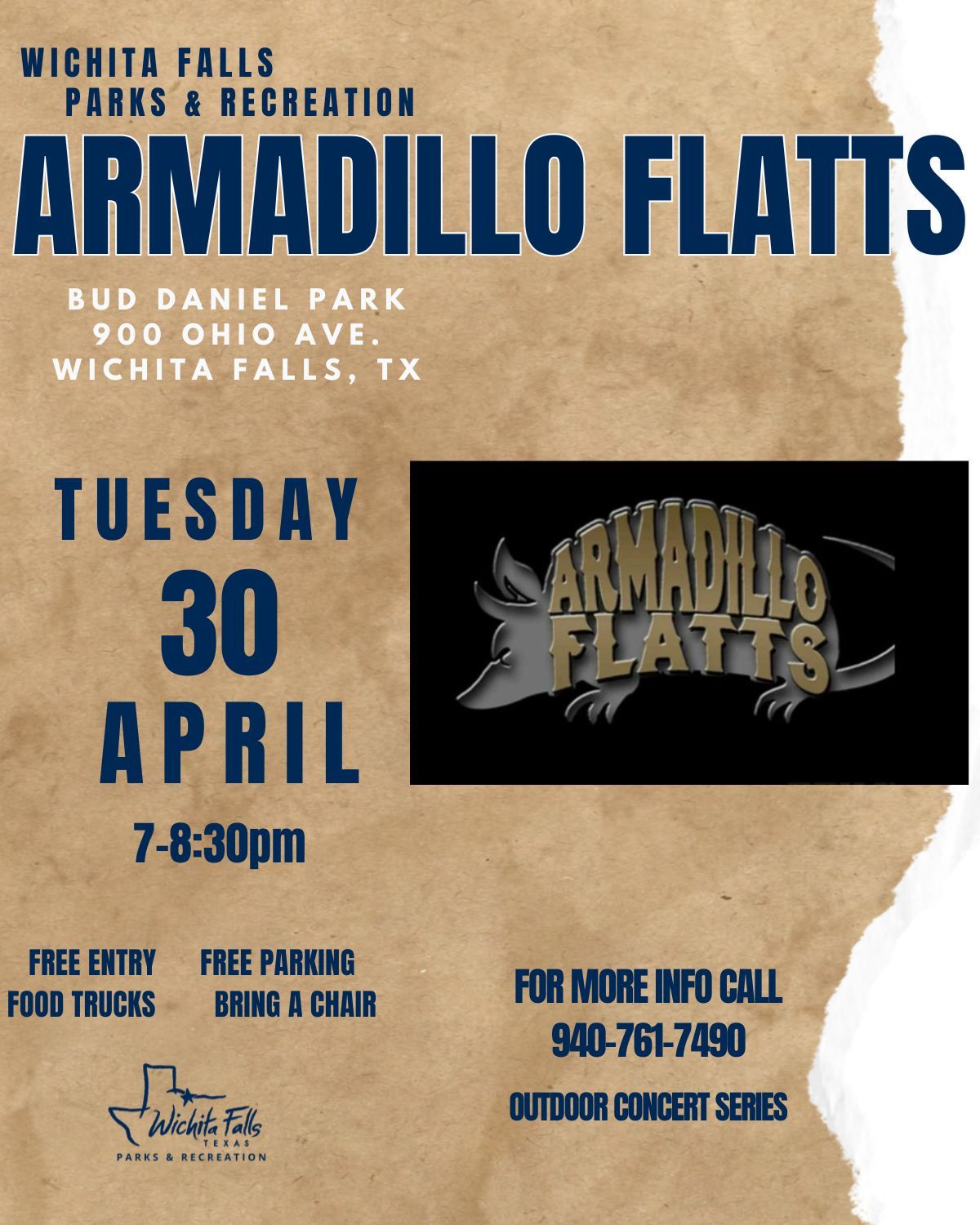 "FREE"Parks & Recreation Outdoor Concert Series Feathring         "ARMADILLO FLATTS"