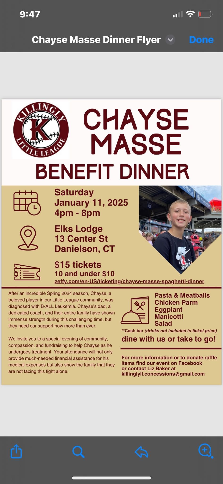 Benefit Dinner for Chayse Masse