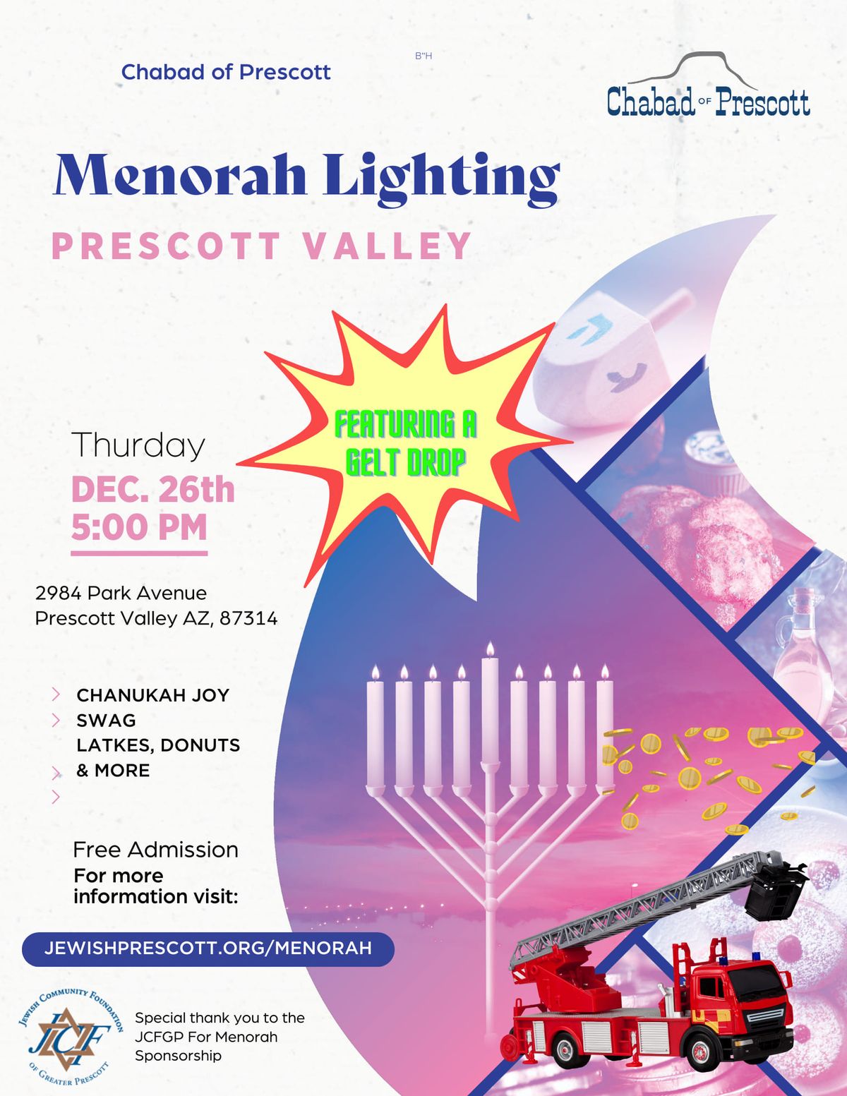 Prescott Valley Gelt drop and Menorah Lighting