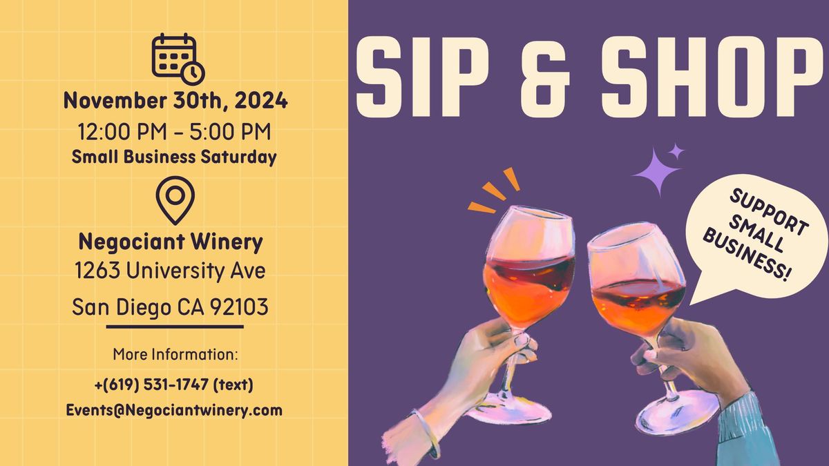 Sip And Shop At N\u00e9gociant Winery- Small Business Saturday!