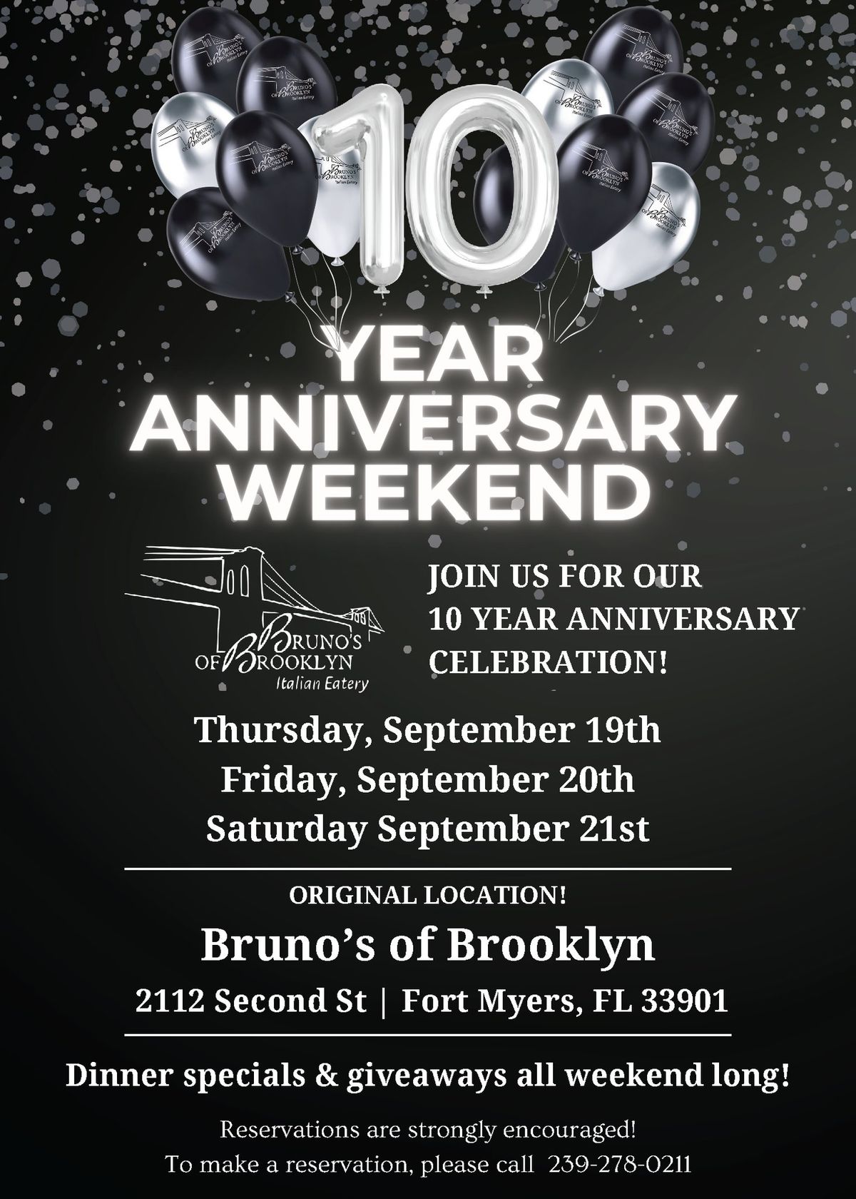 Celebrating 10 Years of Bruno\u2019s of Brooklyn, Italian Eatery\u2014Join Us!