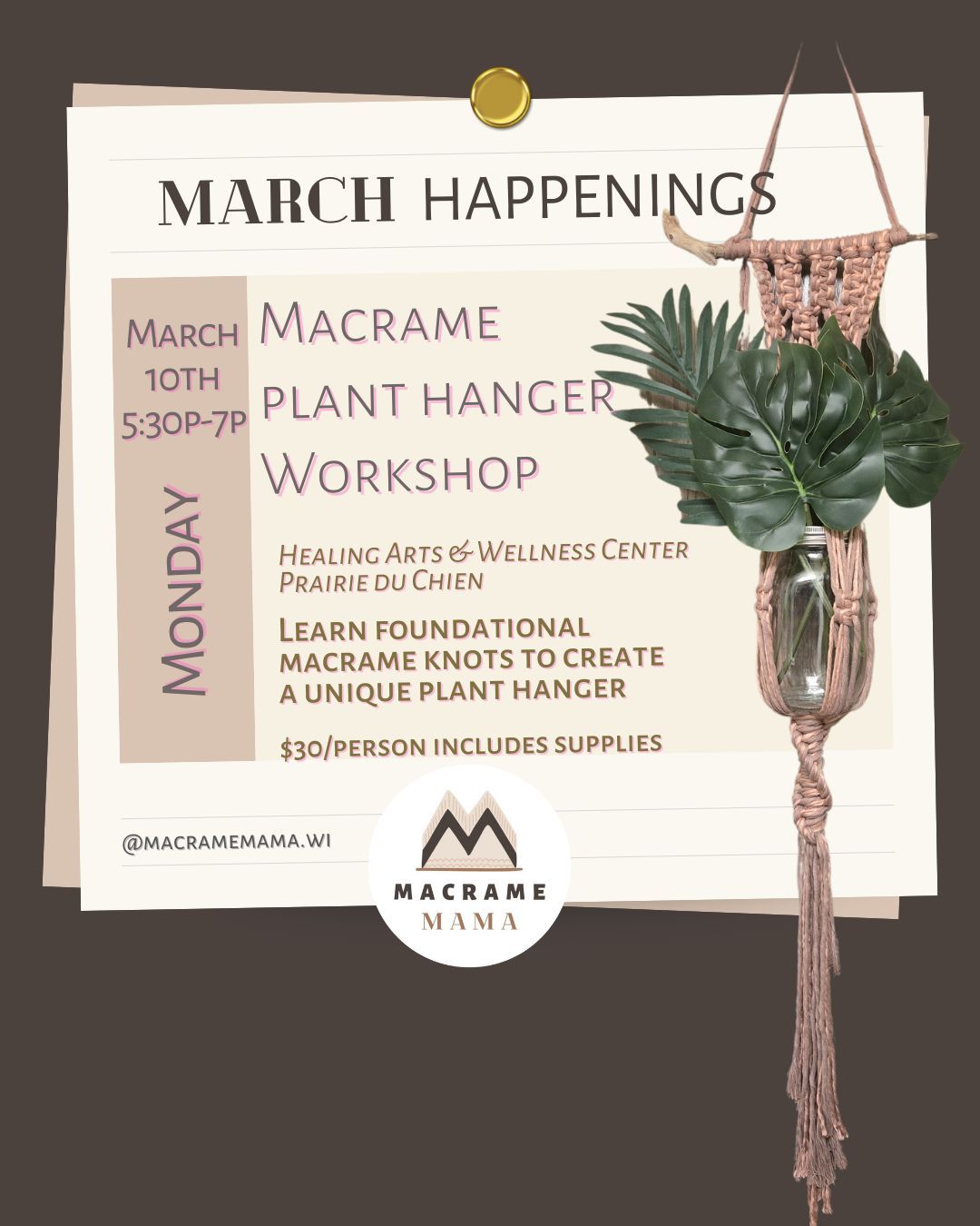 Macrame Mama WI Plant Hanger Workshop in PdC