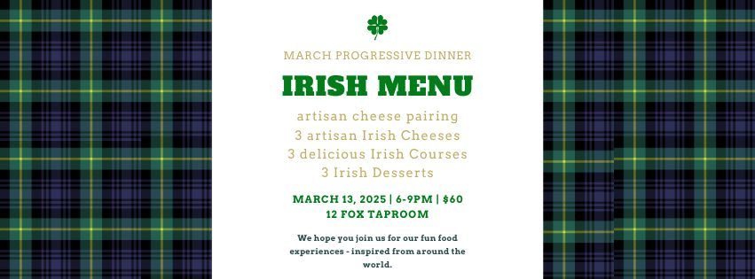 March Progressive Dinner - Irish Food + Fun at 12 Fox Beer in Dripping Springs Texas