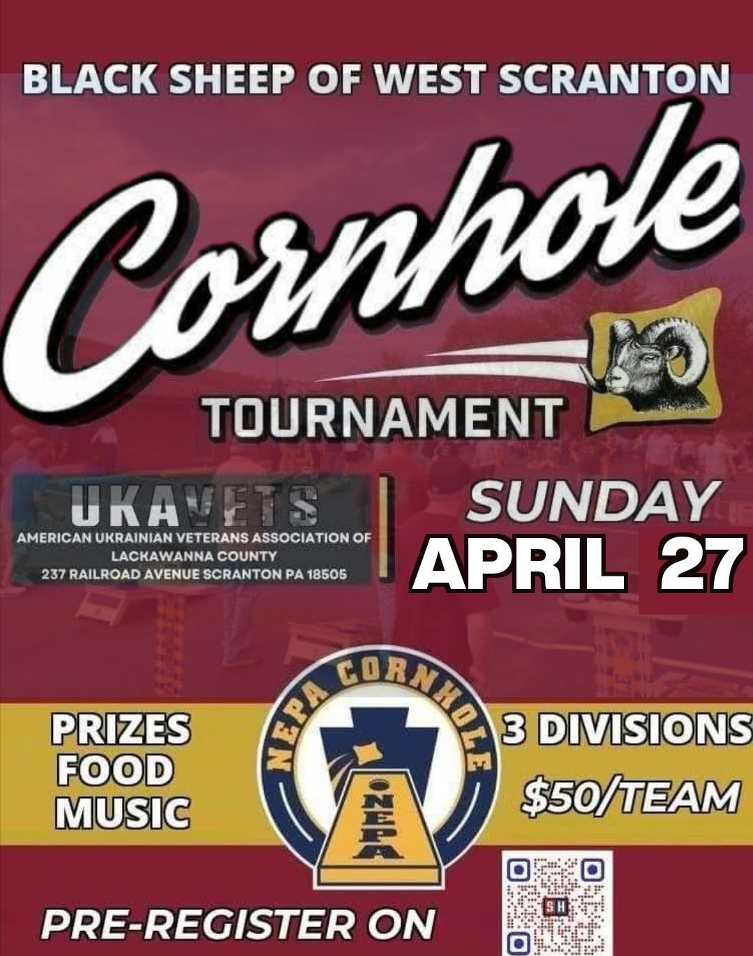 3rd Annual Black Sheep of West Scranton CORNHOLE TOURNAMENT Fundraiser at UKAVETS