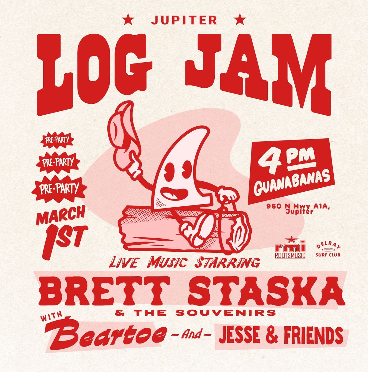 Log Jam Pre-Party at Guanabanas with Brett Staska, Beartoe, and Jesse and Friends