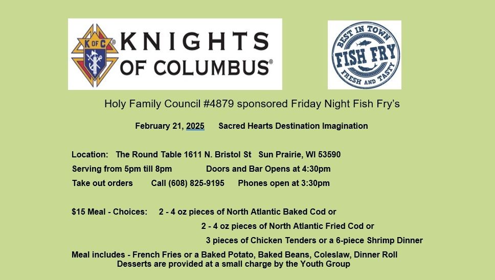 Fish Fry - Hosted by KoC Council 4879 - Benefitting Sacred Hearts Destination Imagination