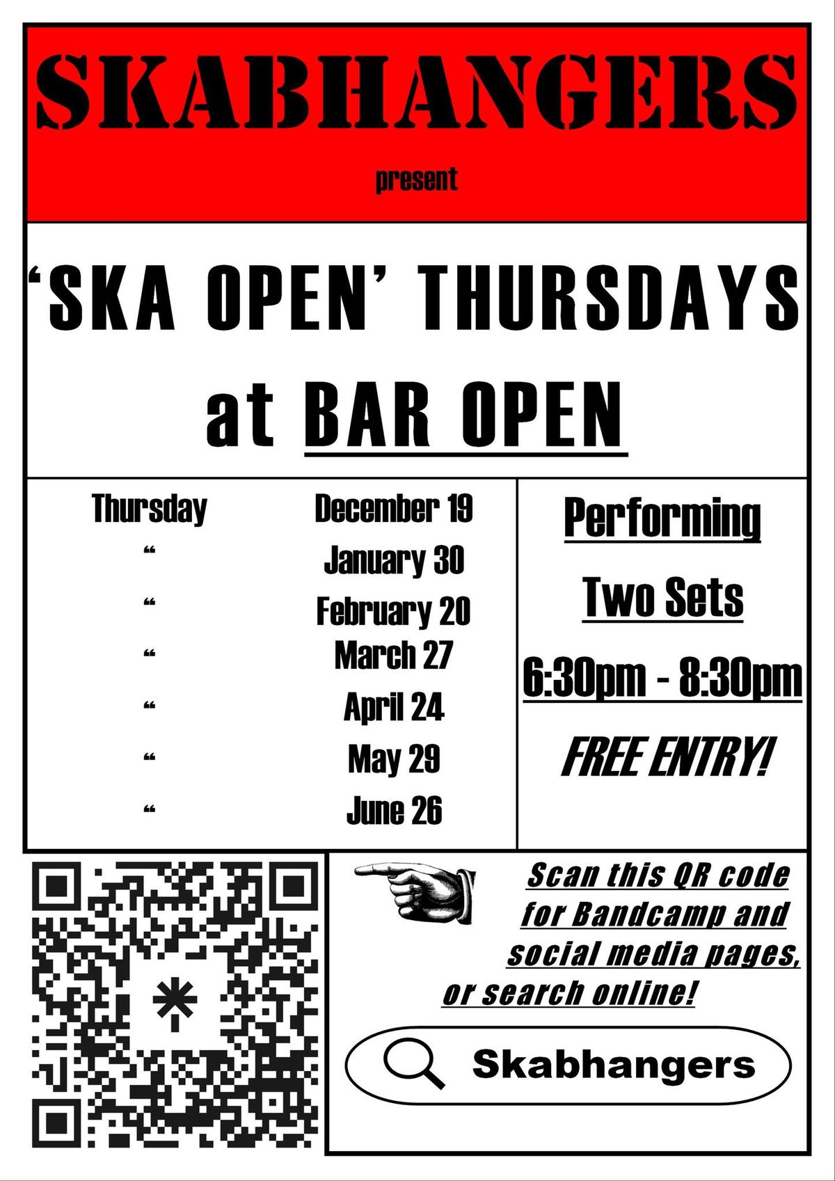 SKABHANGERS present 'SKA OPEN' at BAR OPEN!