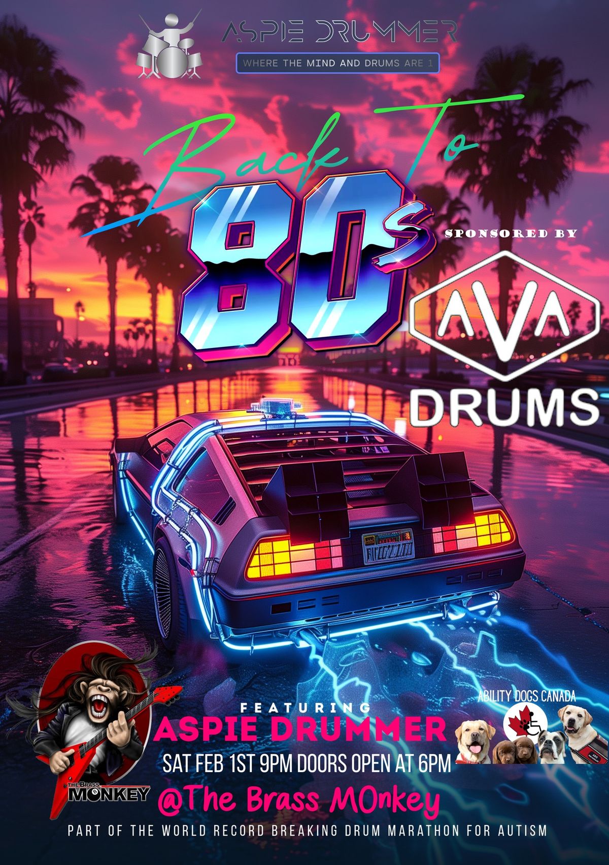 80's theme night Aspie drummer world record breaking event for autism