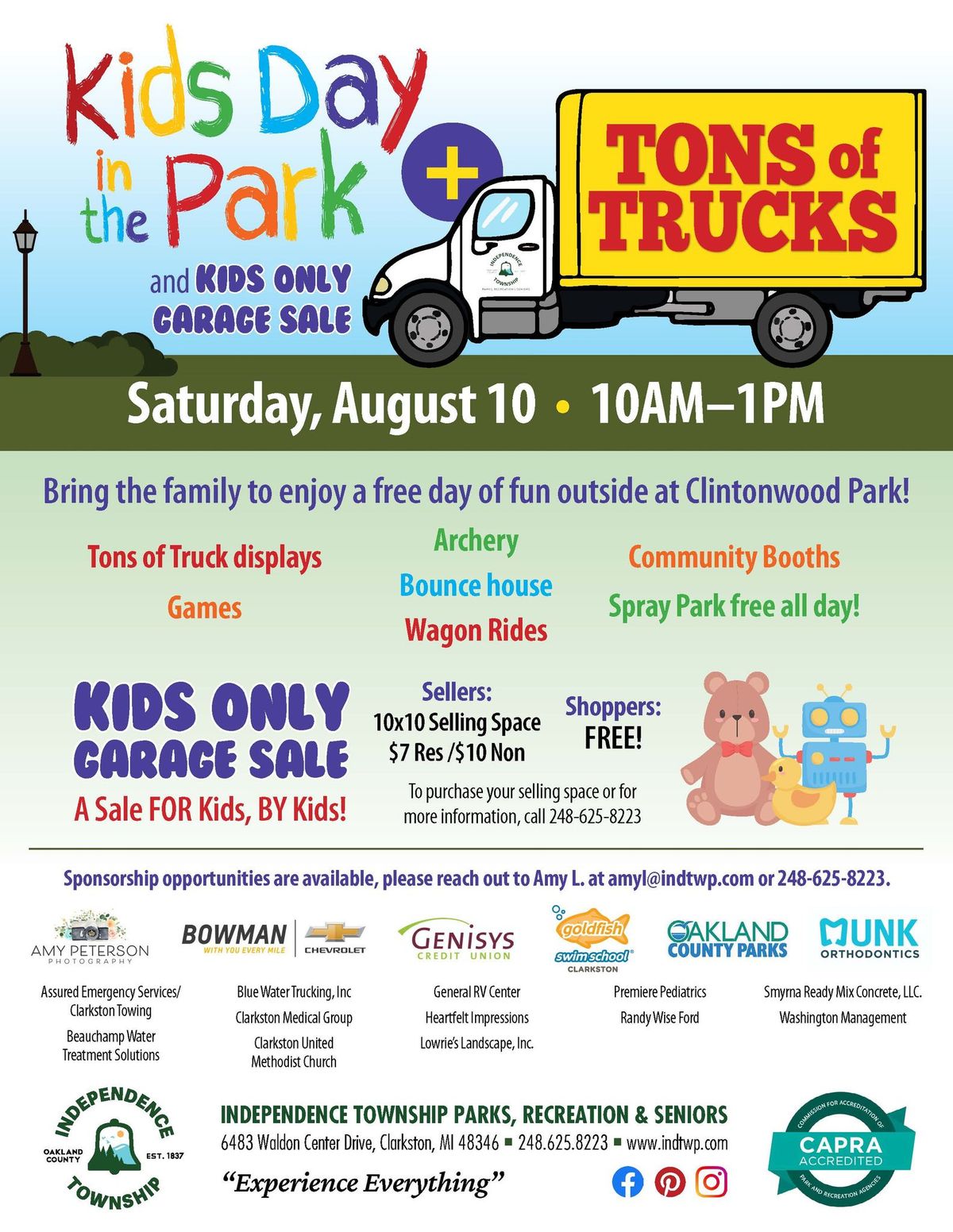 Kids Day in the Park featuring Tons of Trucks and Kids Only Garage Sale