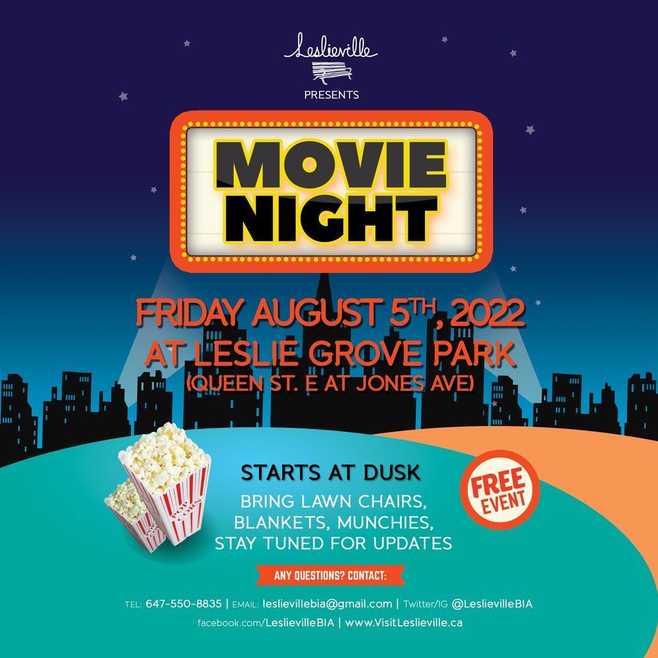 Leslieville BIA Movie Night at Leslie Grove Park, Leslie Grove Park ...