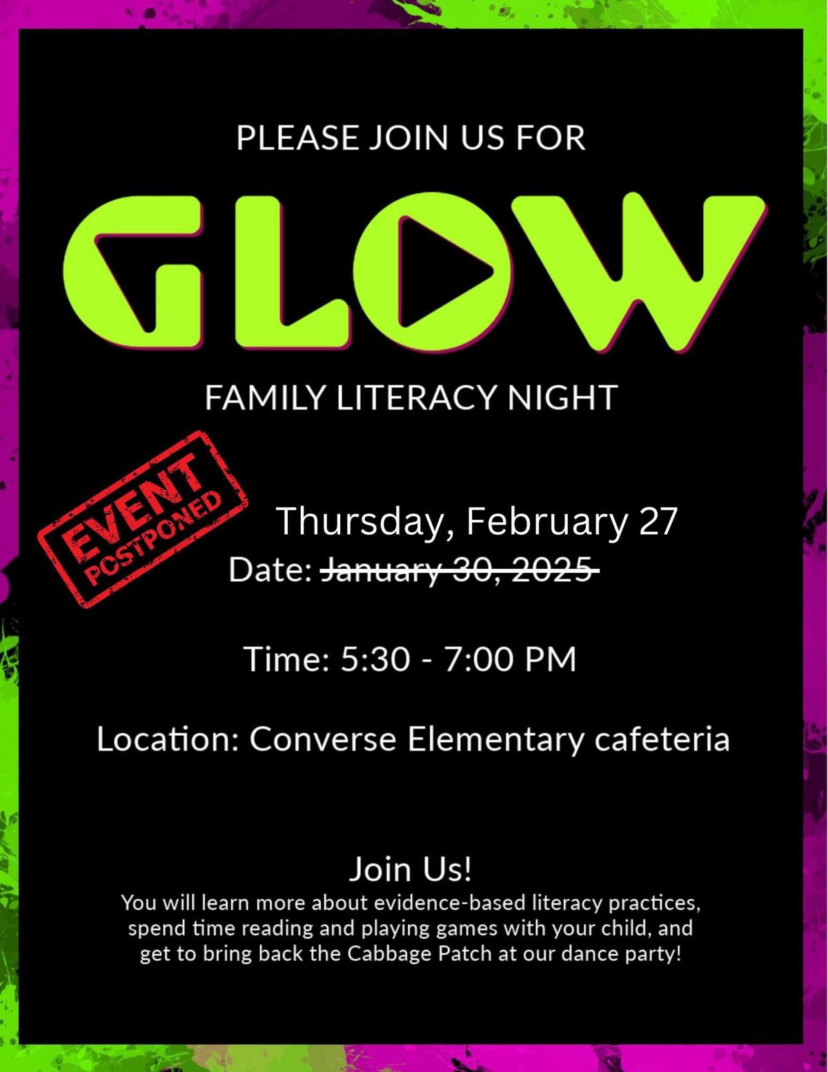 Glow Family Literacy Night