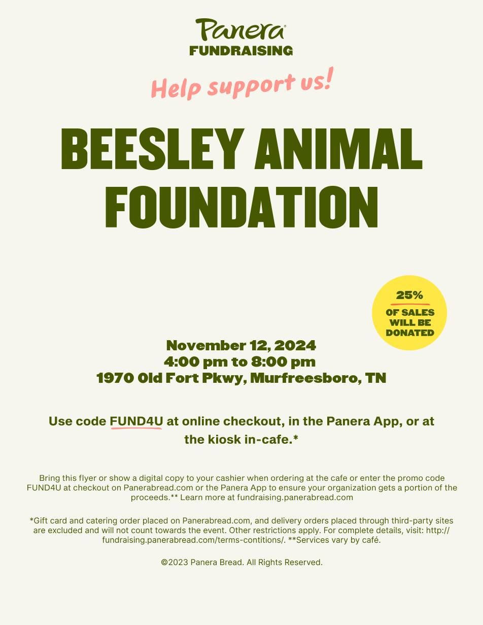 Panera Fundraiser for Beesley Animal Foundation