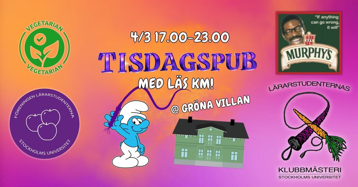 TISDAGSPUB MED L\u00e4S KM 4\/3 17.00-23.00