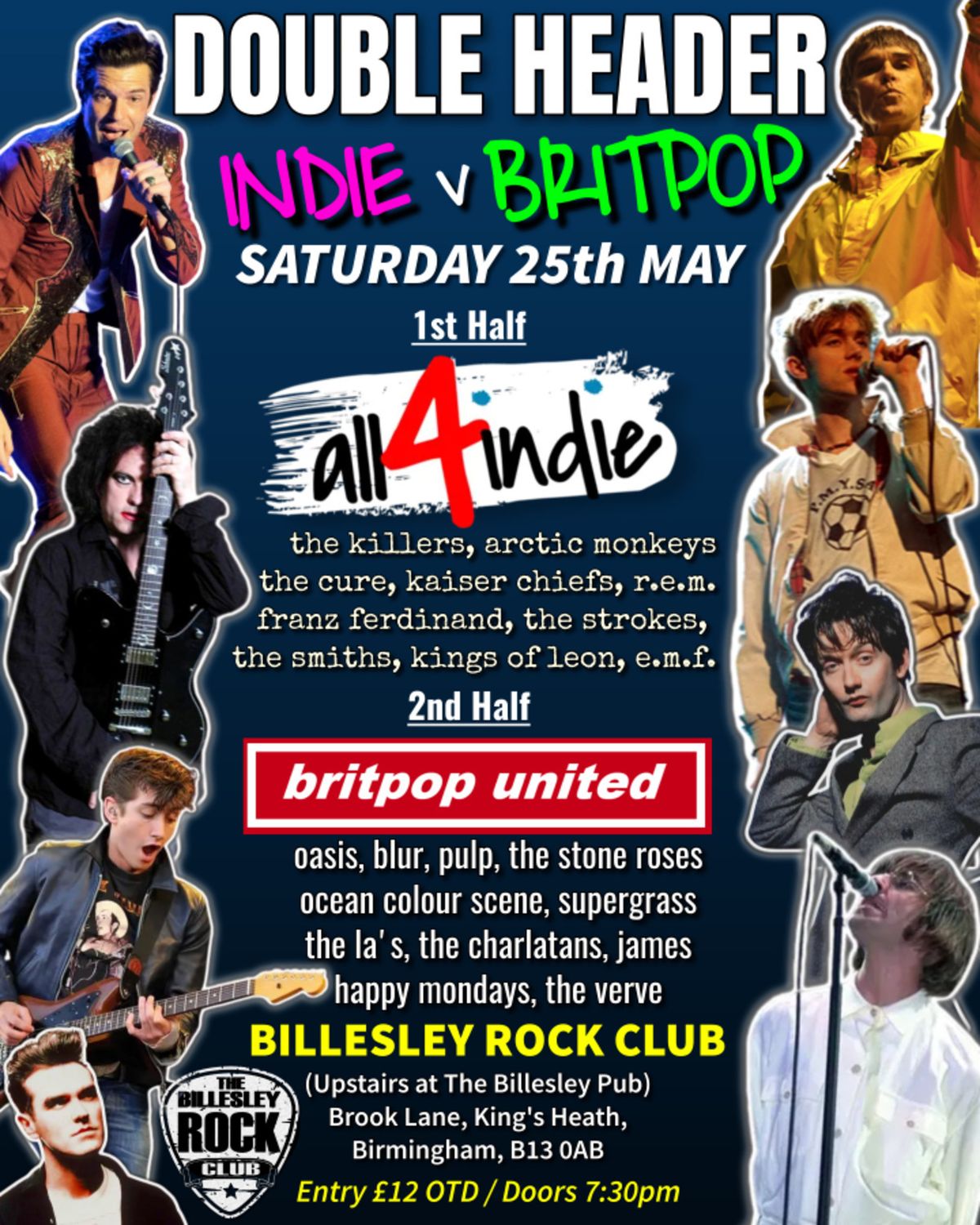 Double Header INDIE v BRITPOP All4Indie AND Britpop United @ Billesley Rock Club