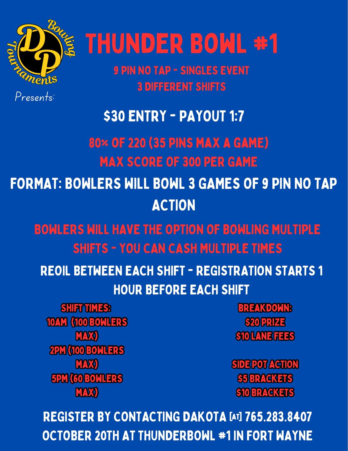 DP Bowling Tournaments Presents: ThunderBowl #1 9 PIN NO TAP SINGLES