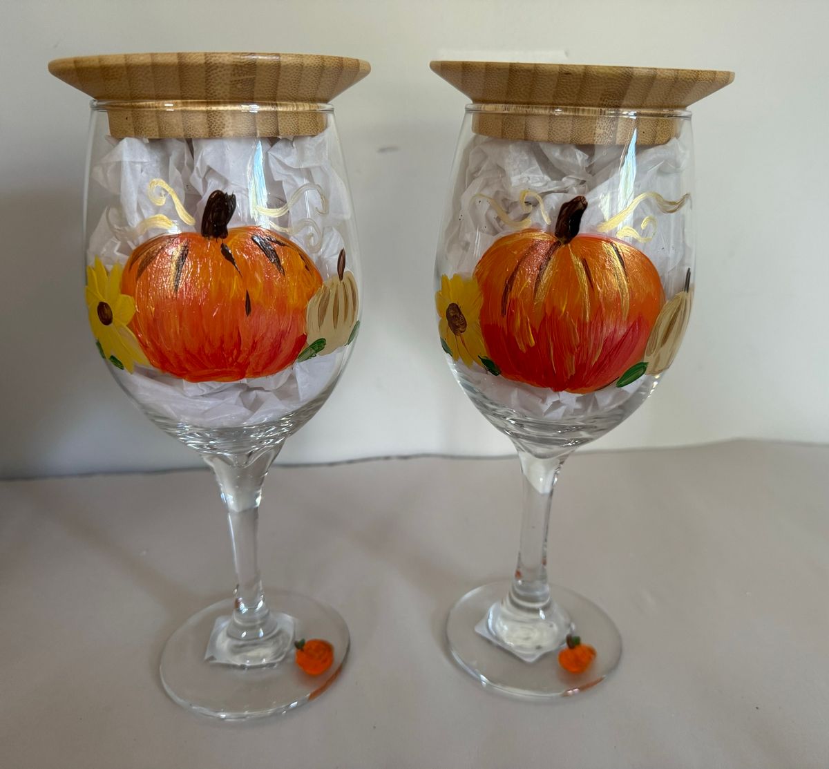 Painted Harvest Wine Glasses and Toppers